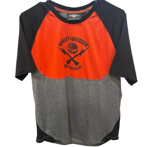 Harley-Davidson MotorClothes Men’s Performance Raglan Tee Black Orange Skull XL - Picture 1 of 7